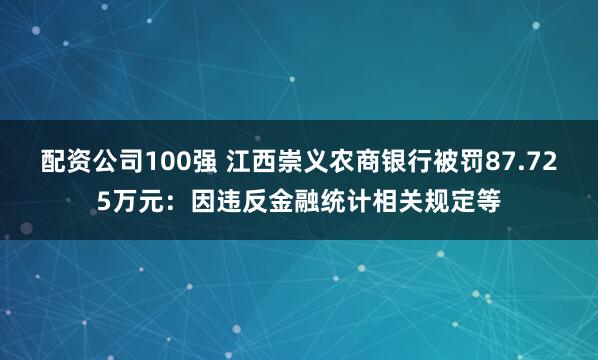 配资公司100强 江西崇义农商银行被罚87.725万元：因违反金融统计相关规定等